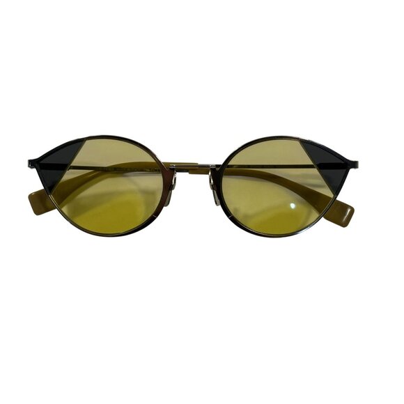 FENDI Cut Cat Eye Sunglasses in Silver With Yellow Tint